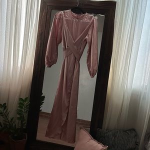 Pink silk dress.